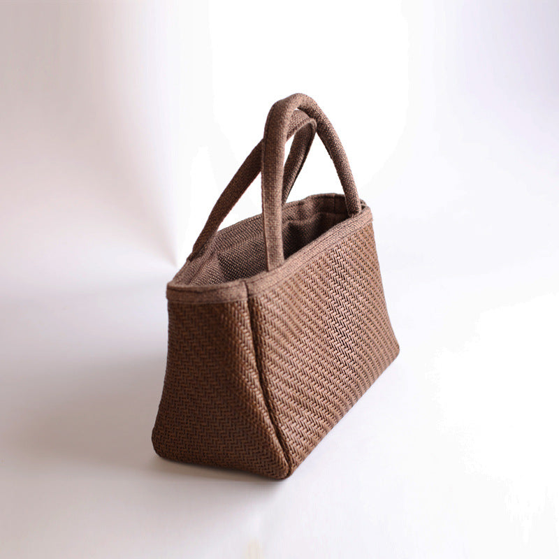Rattan Woven Bag Tea Set Storage Bag