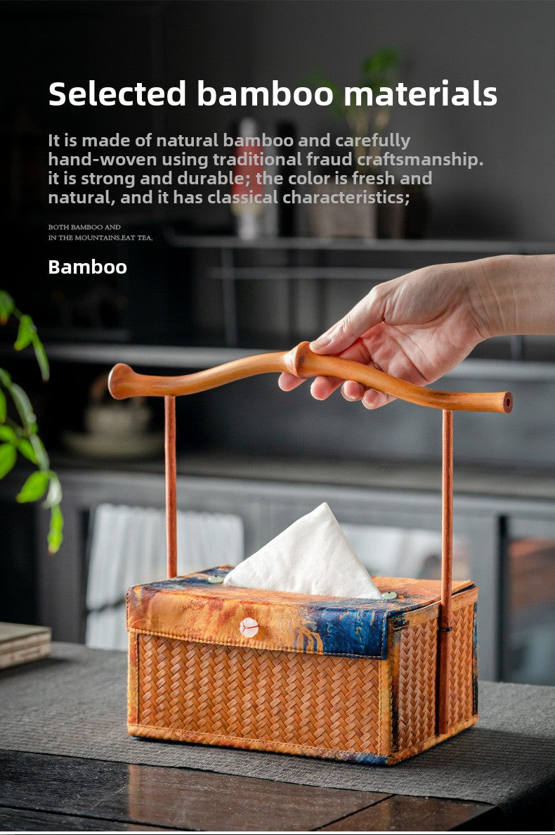 Chinese Style Retro Bamboo Woven Handheld Tissue Box
