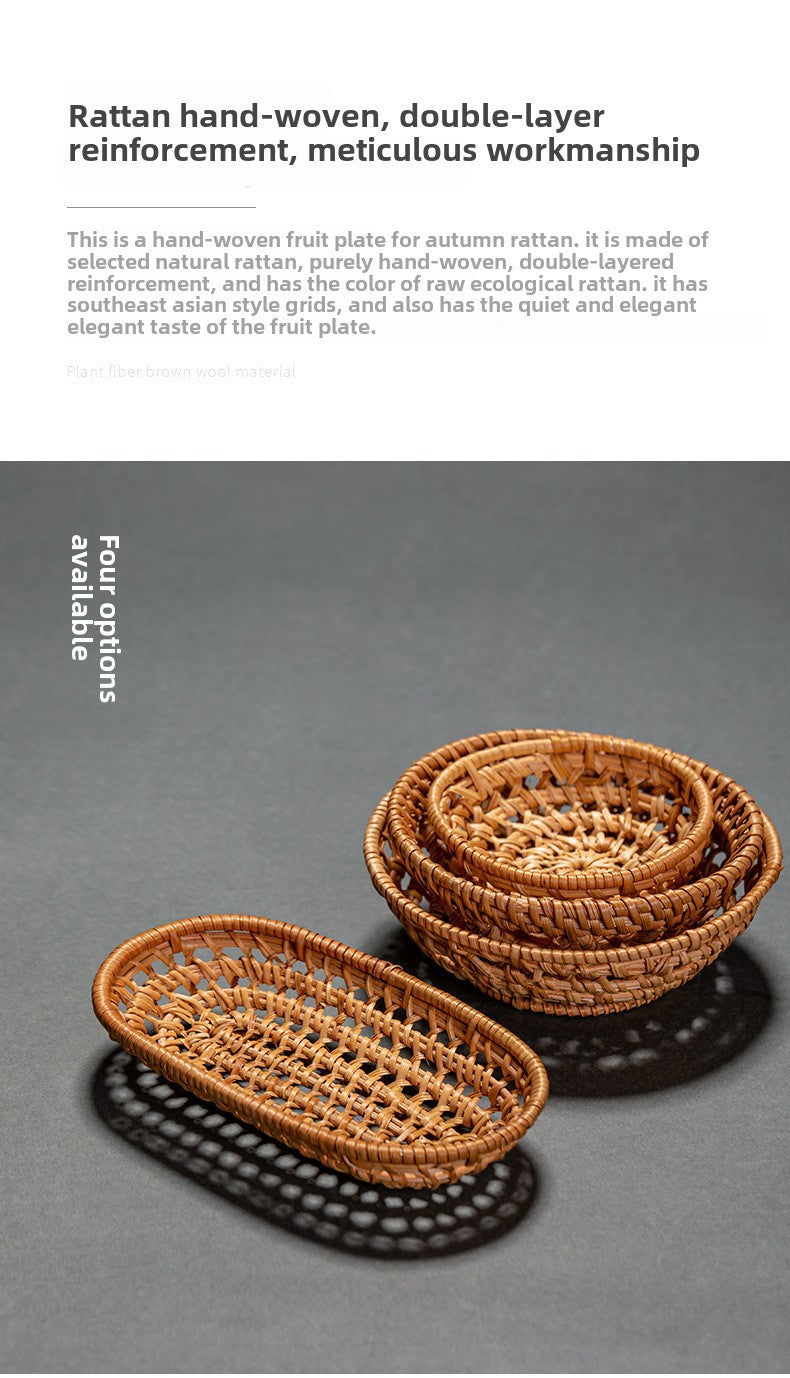 Rattan Tea Cake Tray Chinese Zen Hollow Saucer
