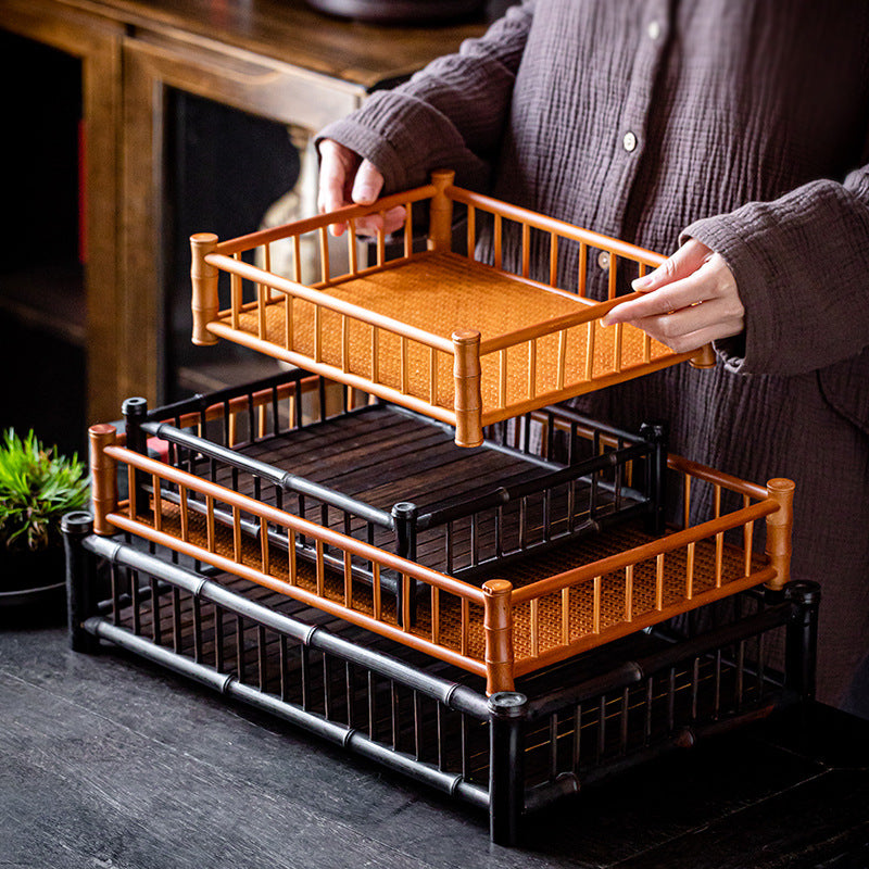 Bamboo Woven Tea Set Storage Basket Frame