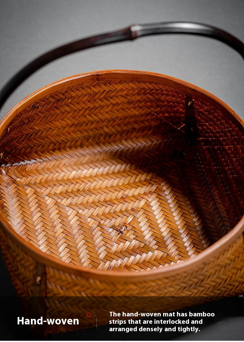 Large Lacquered Bamboo Woven Storage Basket