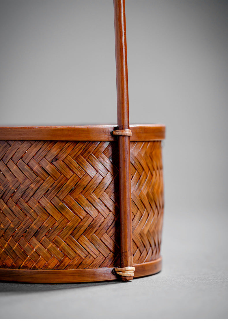 Large Lacquered Bamboo Woven Storage Basket