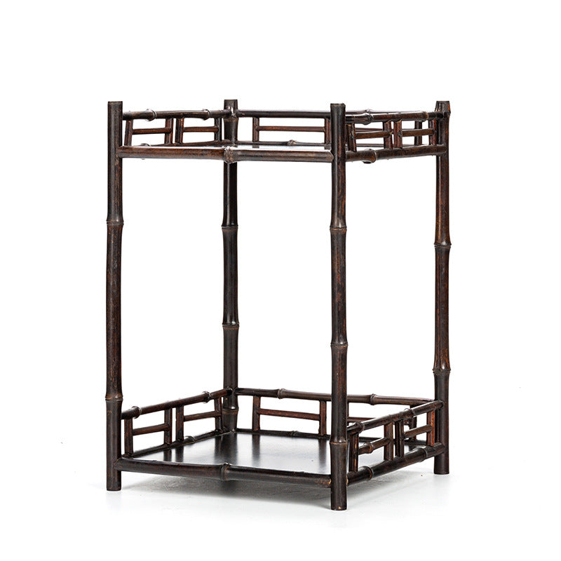Zen-inspired Bamboo and Ancient Vase Display Shelf