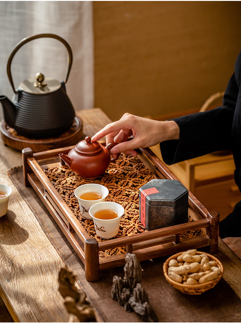 Chinese Style Walnut Black Walnut Wood Tea Set Storage Tray