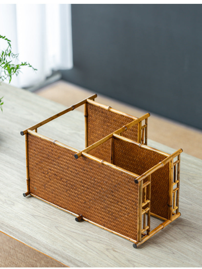 Zen-inspired Bamboo and Ancient Vase Display Shelf