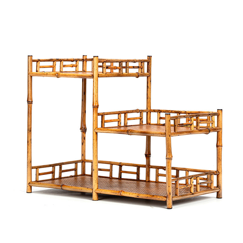 Zen-inspired Bamboo and Ancient Vase Display Shelf