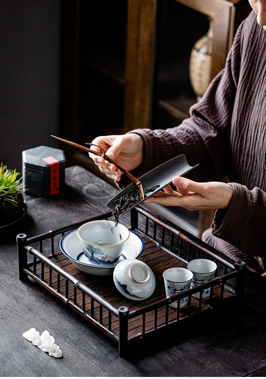 Bamboo Woven Tea Set Storage Basket Frame