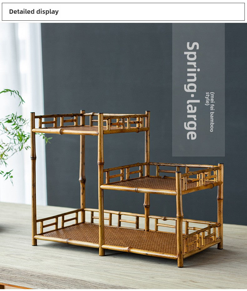Zen-inspired Bamboo and Ancient Vase Display Shelf
