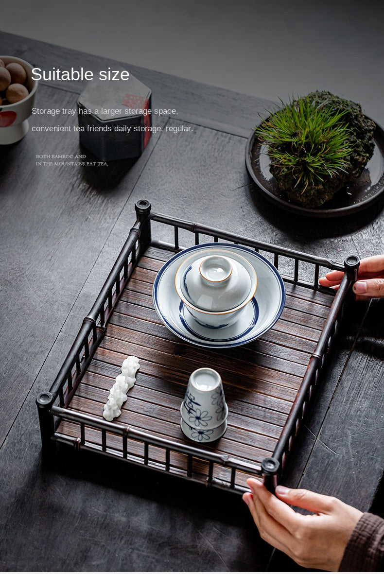 Bamboo Woven Tea Set Storage Basket Frame