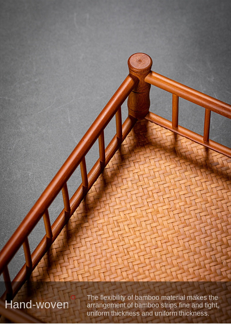 Bamboo Woven Tea Set Storage Basket Frame