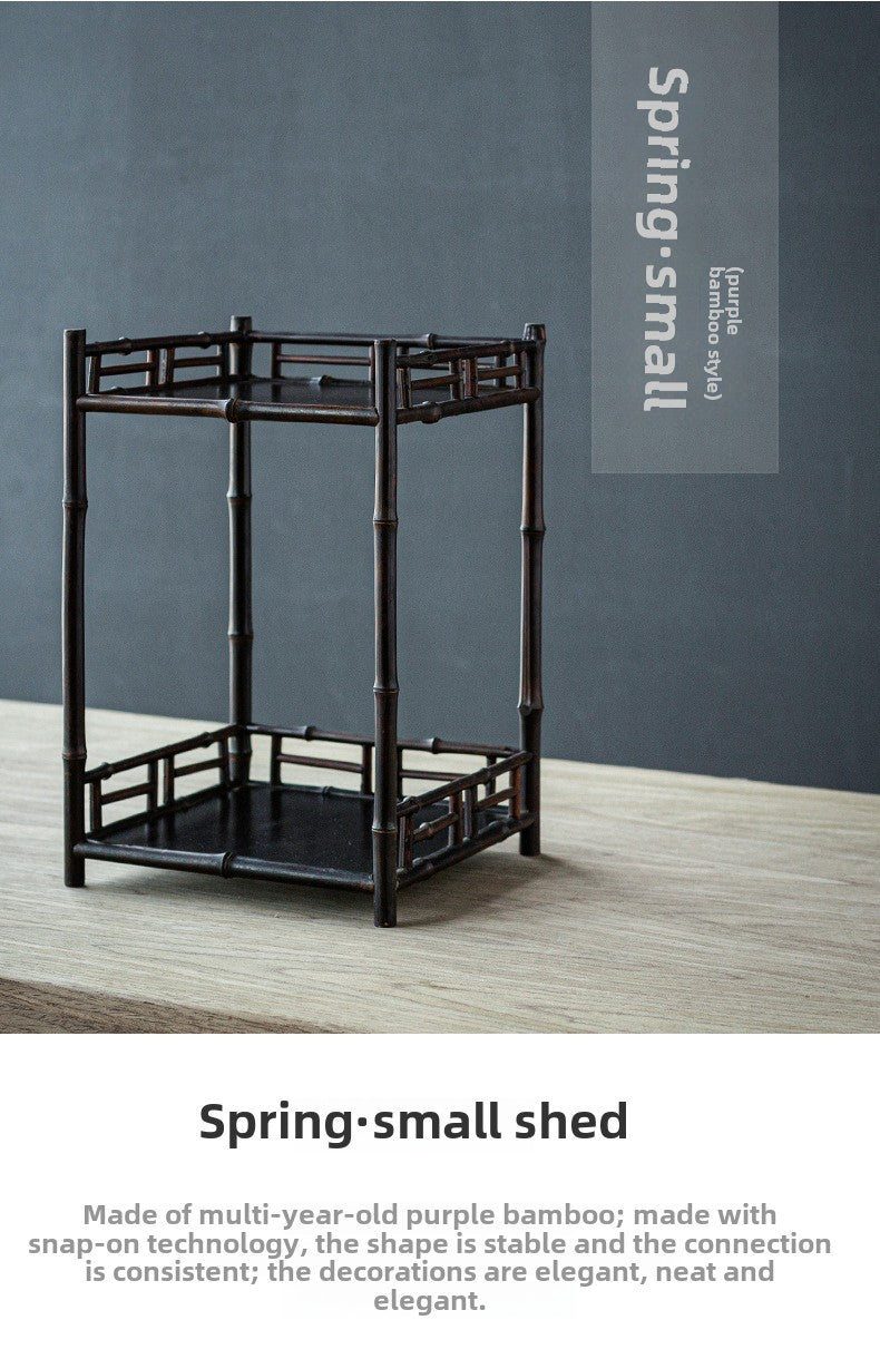 Zen-inspired Bamboo and Ancient Vase Display Shelf