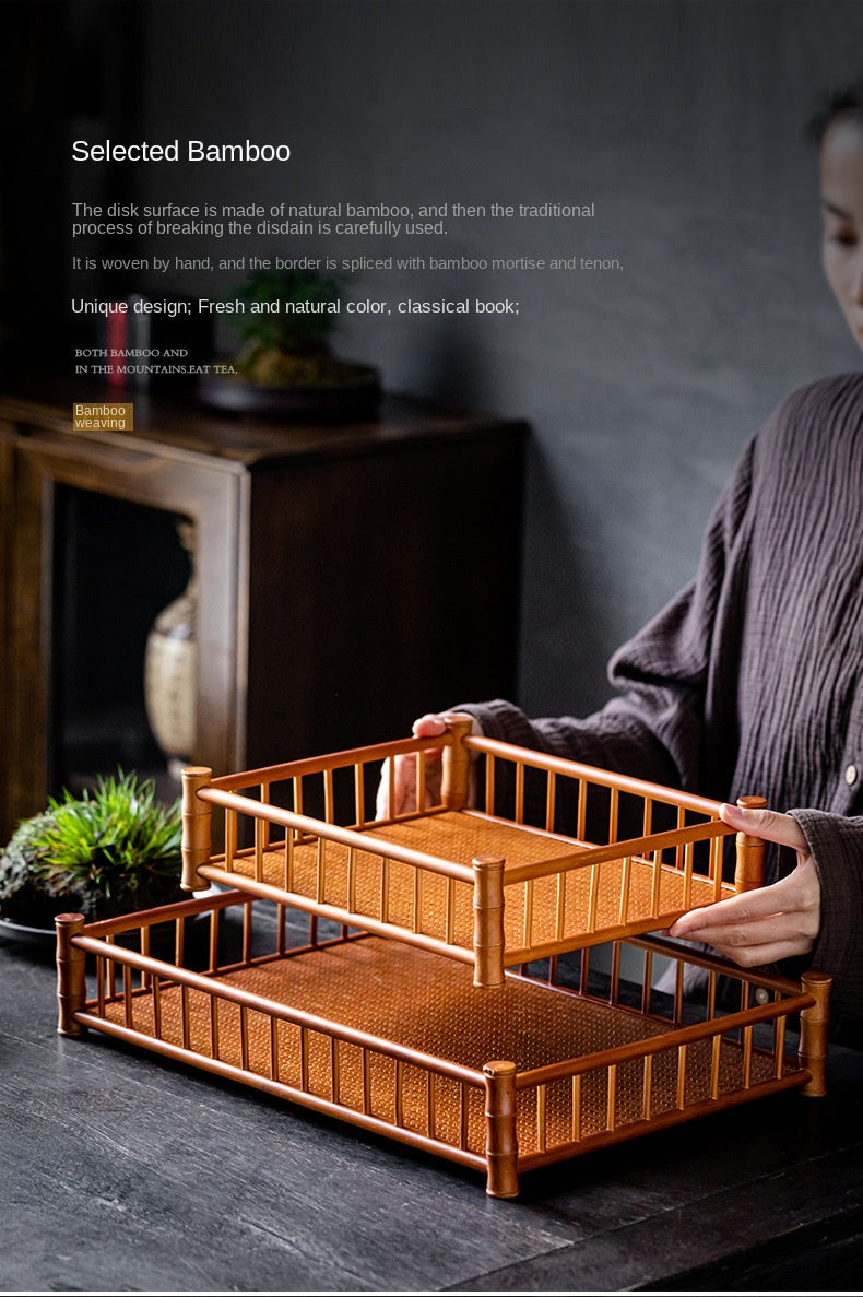 Bamboo Woven Tea Set Storage Basket Frame