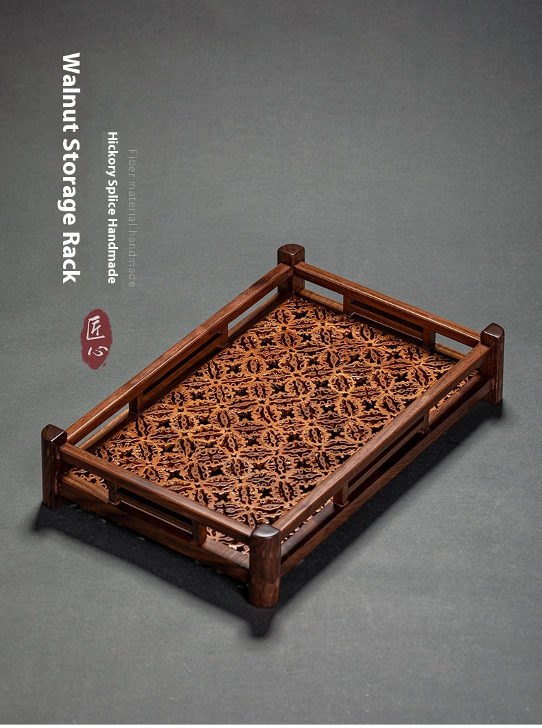 Chinese Style Walnut Black Walnut Wood Tea Set Storage Tray