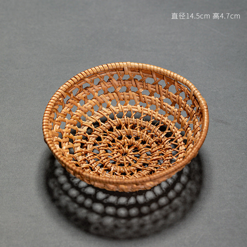 Rattan Tea Cake Tray Chinese Zen Hollow Saucer