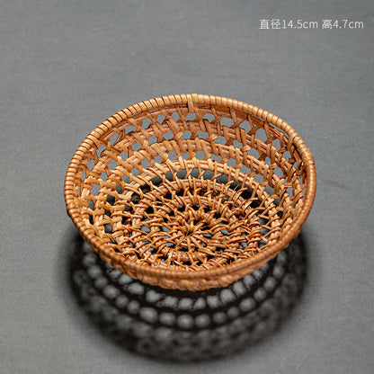 Rattan Tea Cake Tray Chinese Zen Hollow Saucer