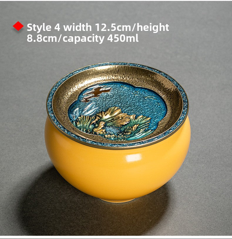 Chinese Household Colorful Ceramic Building Water with Lid