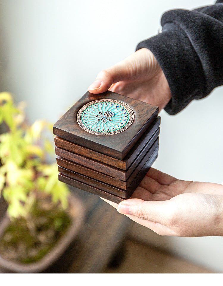 Handmade Ebony Coaster Cloisonné Enamel Tea Tray
