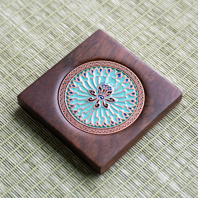 Handmade Ebony Coaster Cloisonné Enamel Tea Tray