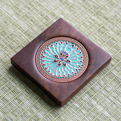 Handmade Ebony Coaster Cloisonné Enamel Tea Tray