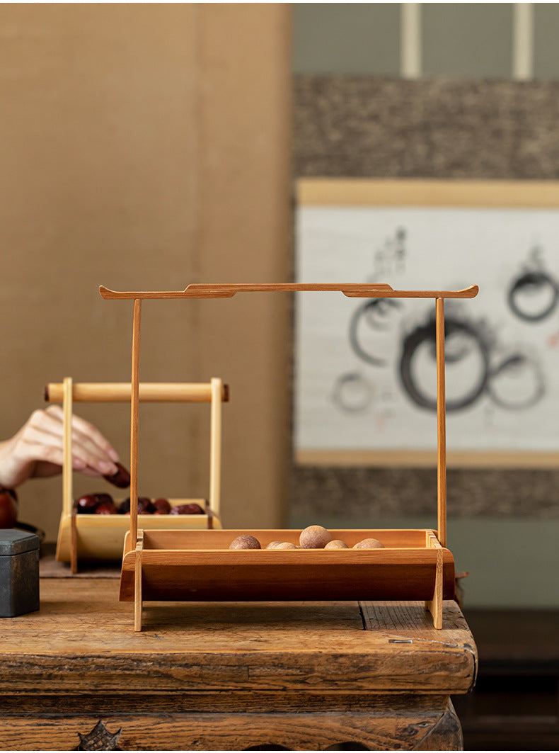 Chinese Style Bamboo Handle Tea Tray