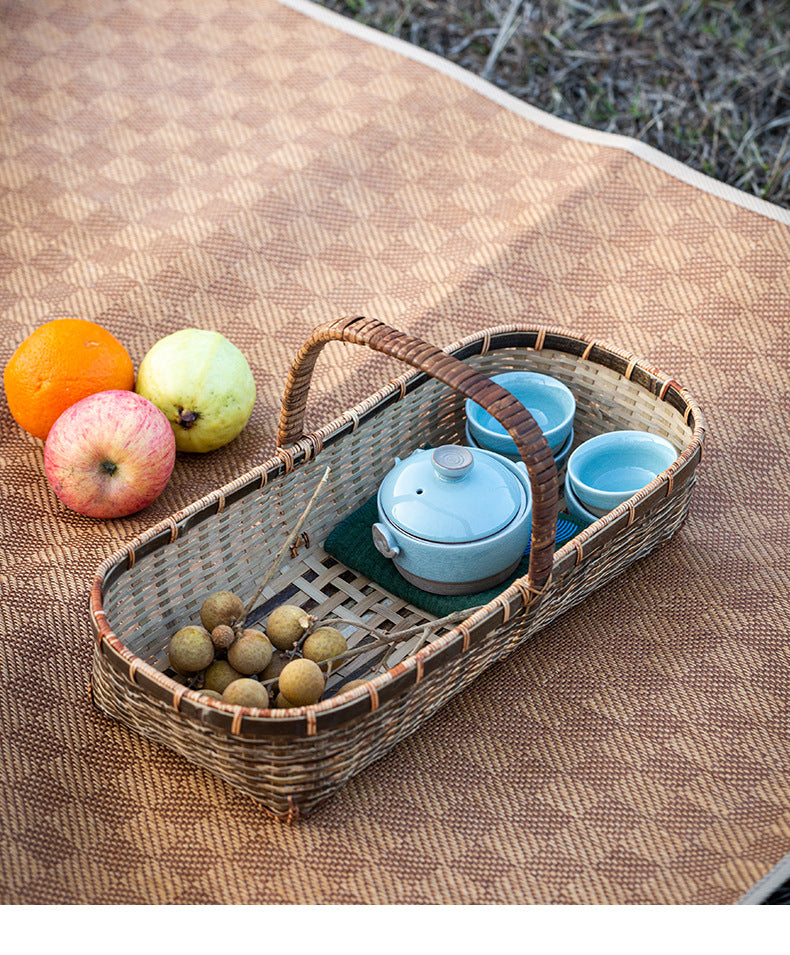 Handwoven Handheld Basket Bamboo Woven Fruit Basket Vegetable Basket