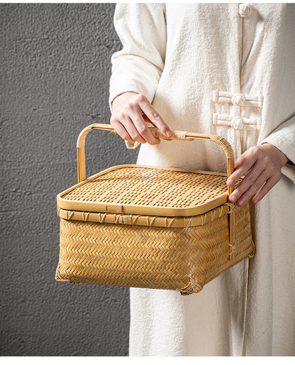 Bamboo Woven Storage Basket with Lid