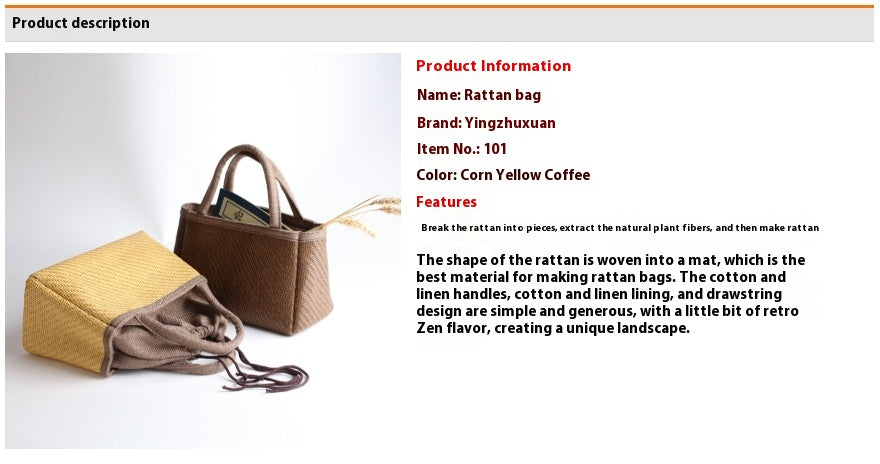 Rattan Woven Bag Tea Set Storage Bag