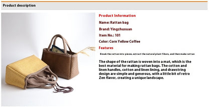 Rattan Woven Bag Tea Set Storage Bag