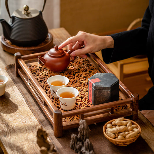 Chinese Style Walnut Black Walnut Wood Tea Set Storage Tray