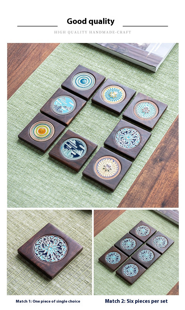 Handmade Ebony Coaster Cloisonné Enamel Tea Tray