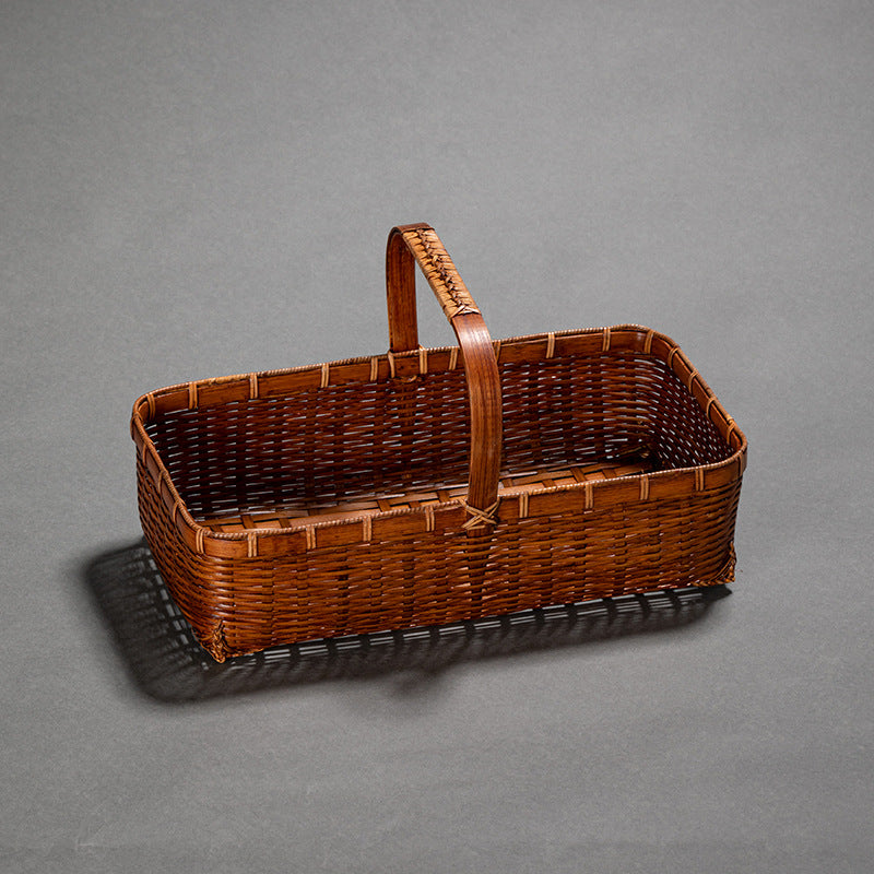 Vintage Handheld Bamboo Basket Bamboo Woven Storage Basket Fruit Basket