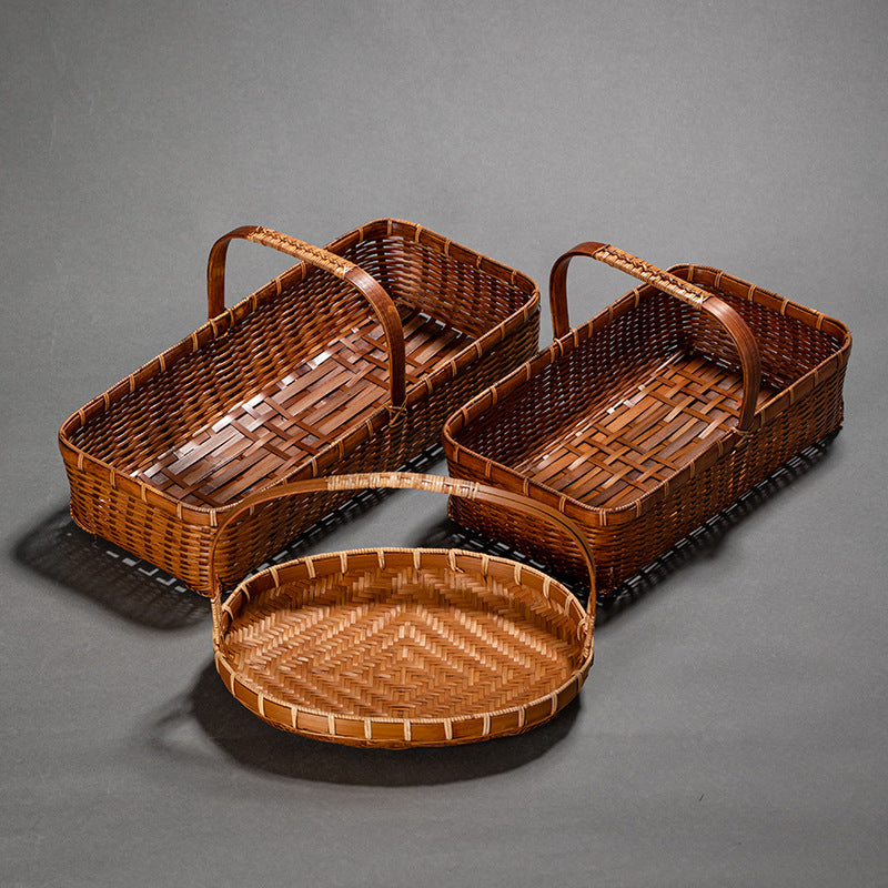 Vintage Handheld Bamboo Basket Bamboo Woven Storage Basket Fruit Basket