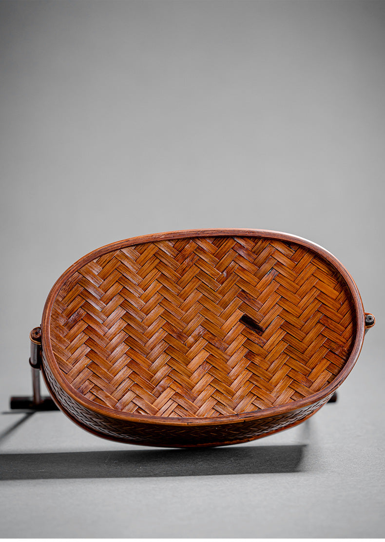Large Lacquered Bamboo Woven Storage Basket