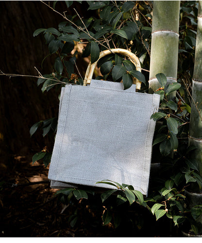Vintage Bamboo Handle Burlap Bag