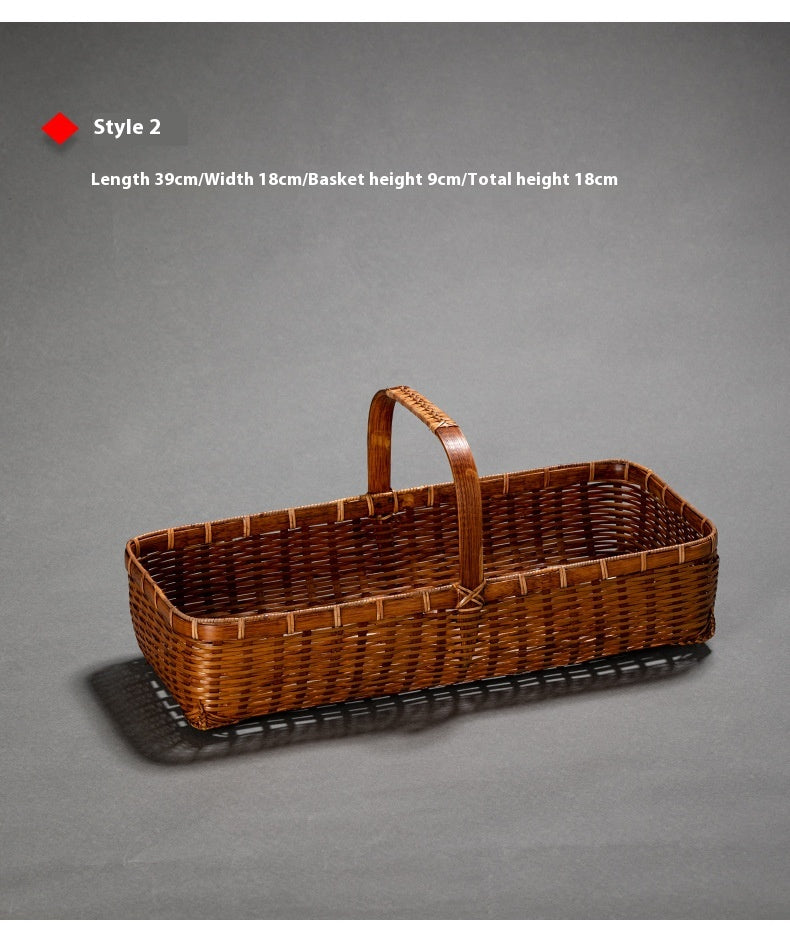 Vintage Handheld Bamboo Basket Bamboo Woven Storage Basket Fruit Basket