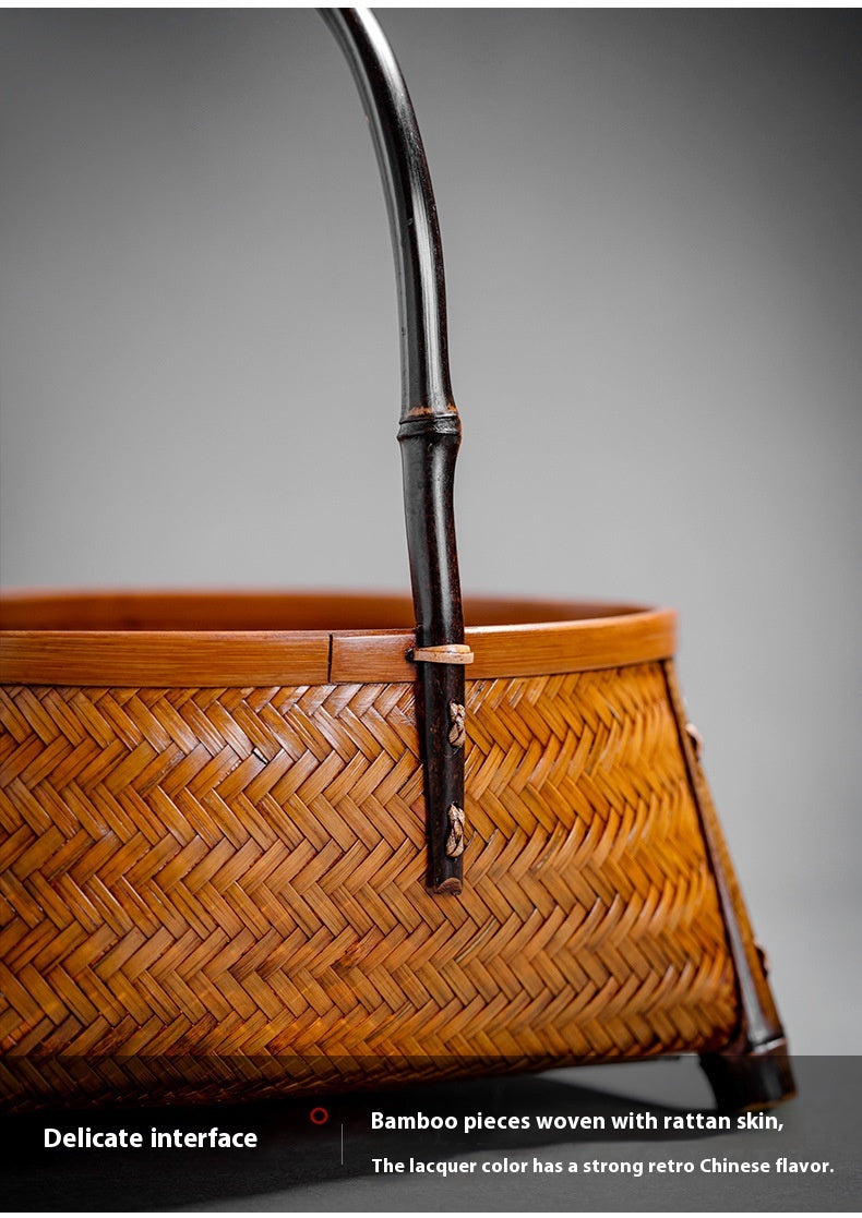Large Lacquered Bamboo Woven Storage Basket