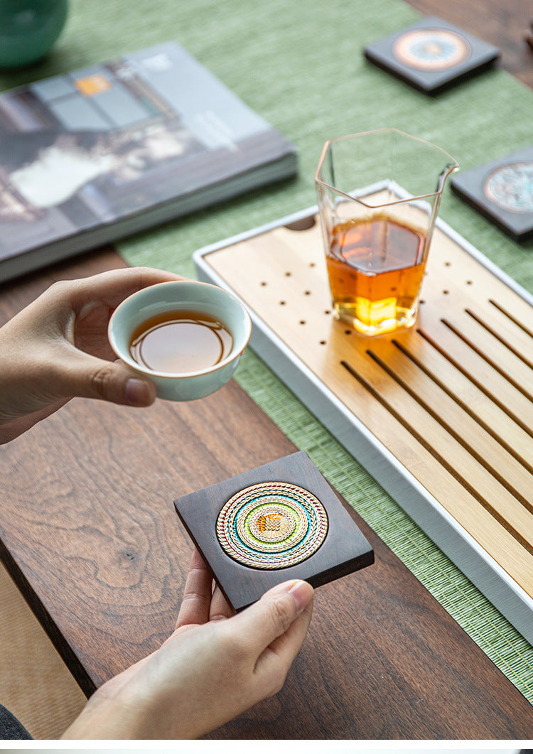 Handmade Ebony Coaster Cloisonné Enamel Tea Tray