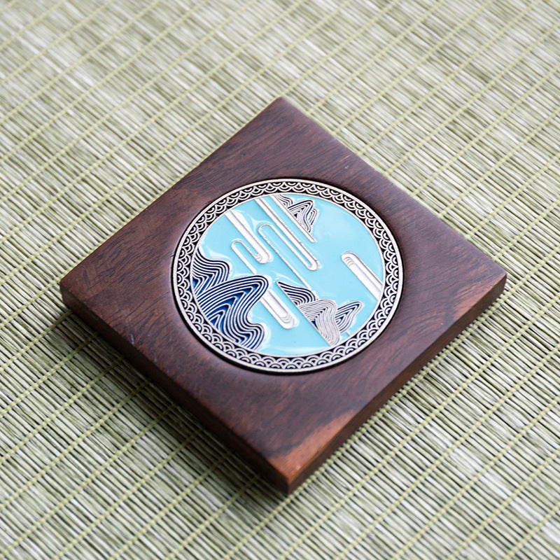Handmade Ebony Coaster Cloisonné Enamel Tea Tray