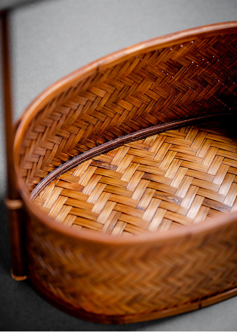 Large Lacquered Bamboo Woven Storage Basket