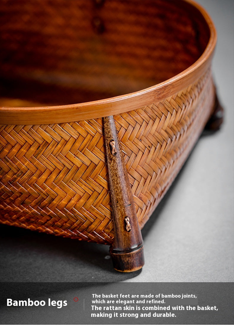 Large Lacquered Bamboo Woven Storage Basket