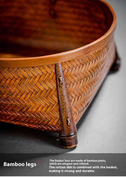 Large Lacquered Bamboo Woven Storage Basket