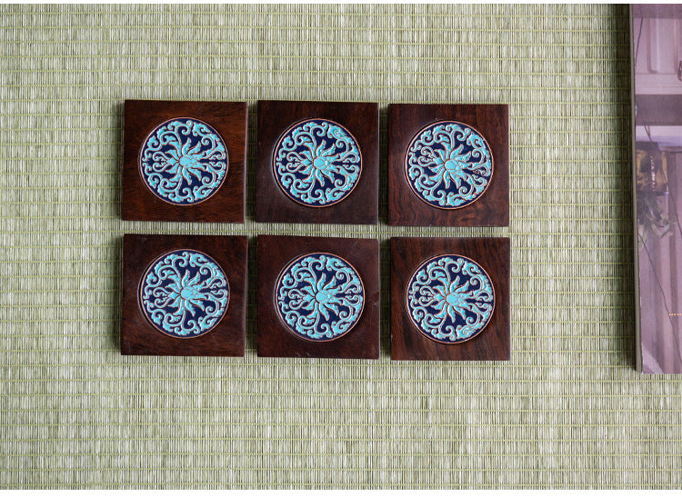 Handmade Ebony Coaster Cloisonné Enamel Tea Tray