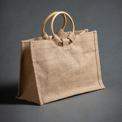 Vintage Bamboo Handle Burlap Bag