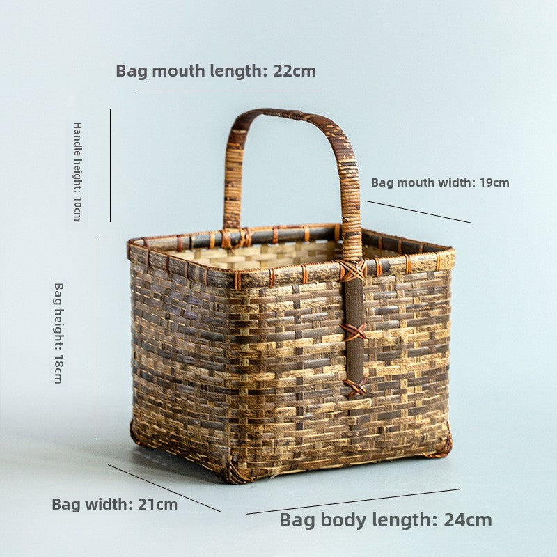 Handwoven Handheld Basket Bamboo Woven Fruit Basket Vegetable Basket