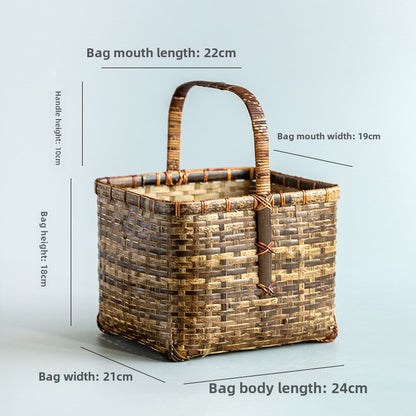 Handwoven Handheld Basket Bamboo Woven Fruit Basket Vegetable Basket