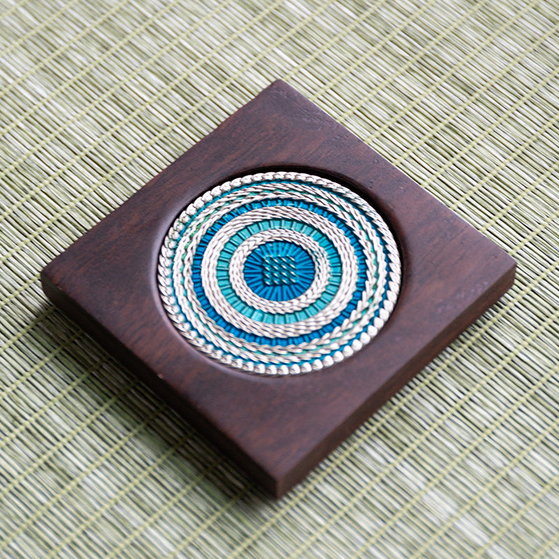 Handmade Ebony Coaster Cloisonné Enamel Tea Tray