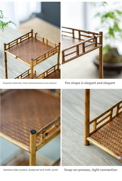 Zen-inspired Bamboo and Ancient Vase Display Shelf