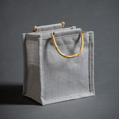 Vintage Bamboo Handle Burlap Bag