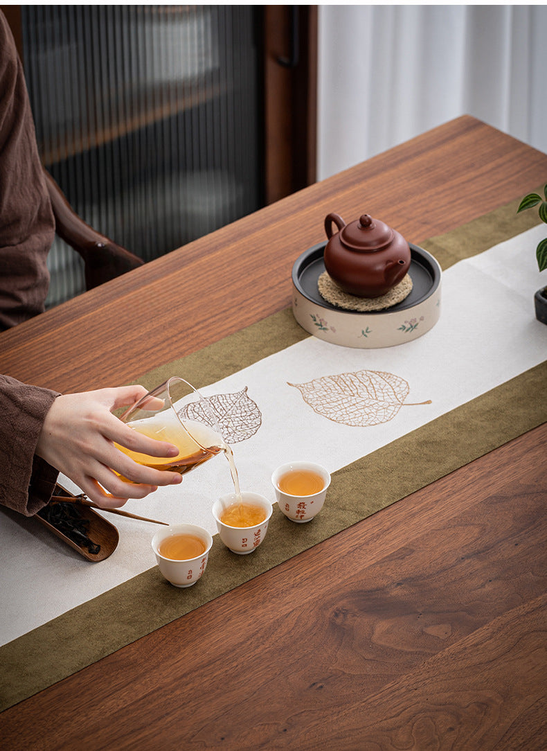 New Chinese Style Retro Embroidered Suede Tea Mat