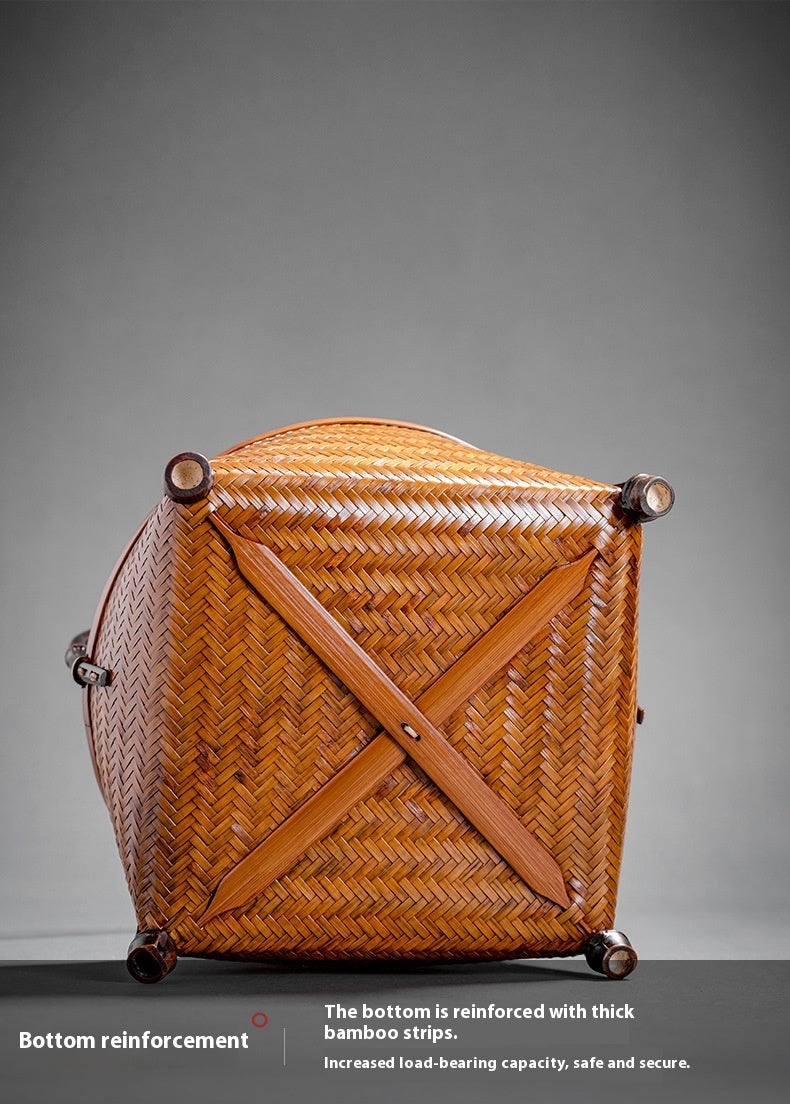 Large Lacquered Bamboo Woven Storage Basket